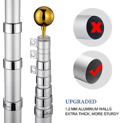 YESHOM 30 Ft. Flag Pole Kit Telescopic Aluminum 3'x5' US Flag Ball Fly 2 Flags