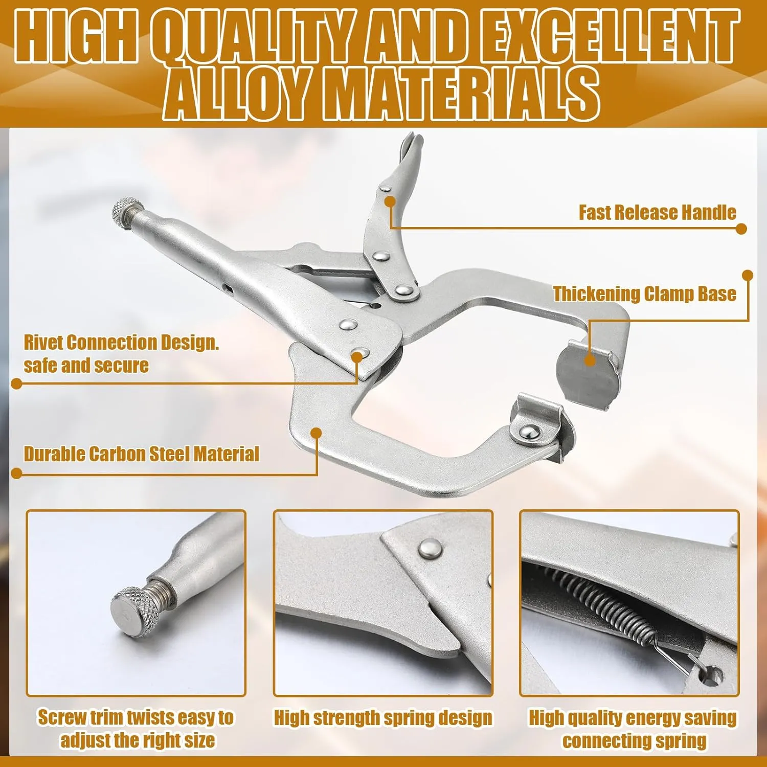 Yexiya 10 Pcs Locking C Clamp, Locking Pliers Adjustable Welding Clamp with Regular Tip and Swivel Pad for Shop Home Farm and Auto Workshop Woodworking, Cabinetry, Repair (6 Inch)