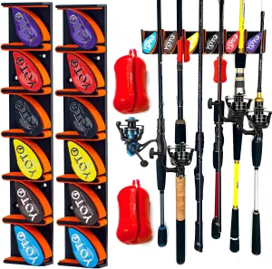 YOTO Vertical Fishing Rod Holders 2Pack, Wall Mounted Fishing Rod Rack with 2Pcs Portable Fishing Rod Fixed Ball, Holds up to 6 Rods or Combos, Fishing Pole Holders for Garage