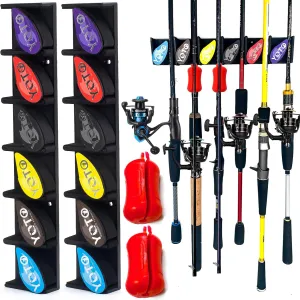 YOTO Vertical Fishing Rod Holders 2Pack, Wall Mounted Fishing Rod Rack with 2Pcs Portable Fishing Rod Fixed Ball, Holds up to 6 Rods or Combos, Fishing Pole Holders for Garage