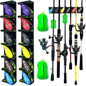 YOTO Vertical Fishing Rod Holders 2Pack, Wall Mounted Fishing Rod Rack with 2Pcs Portable Fishing Rod Fixed Ball, Holds up to 6 Rods or Combos, Fishing Pole Holders for Garage