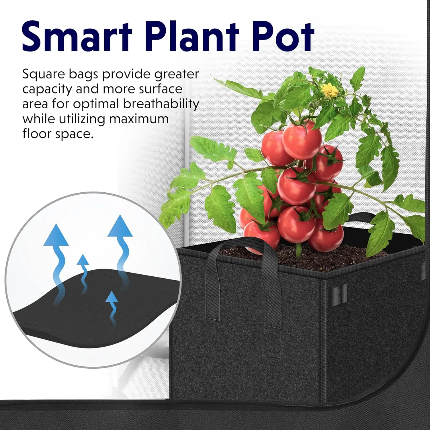 YSSOA Square Grow Bags 5 Pack 7 Gallon Heavy Duty, Thick Nonwoven Fabric Pots Cubic with Handles and Plant Stake Loops, Aeration Reusable for Garden Growing Fruits, Vegetables and Flowers, Black