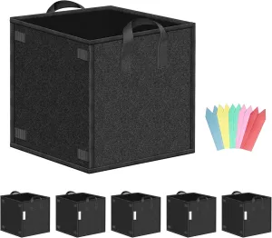 YSSOA Square Grow Bags 5 Pack 7 Gallon Heavy Duty, Thick Nonwoven Fabric Pots Cubic with Handles and Plant Stake Loops, Aeration Reusable for Garden Growing Fruits, Vegetables and Flowers, Black