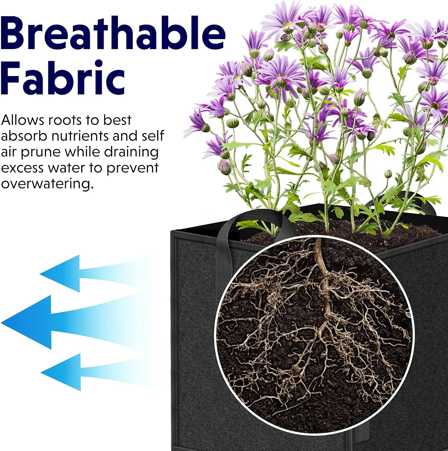 YSSOA Square Grow Bags 5 Pack 7 Gallon Heavy Duty, Thick Nonwoven Fabric Pots Cubic with Handles and Plant Stake Loops, Aeration Reusable for Garden Growing Fruits, Vegetables and Flowers, Black