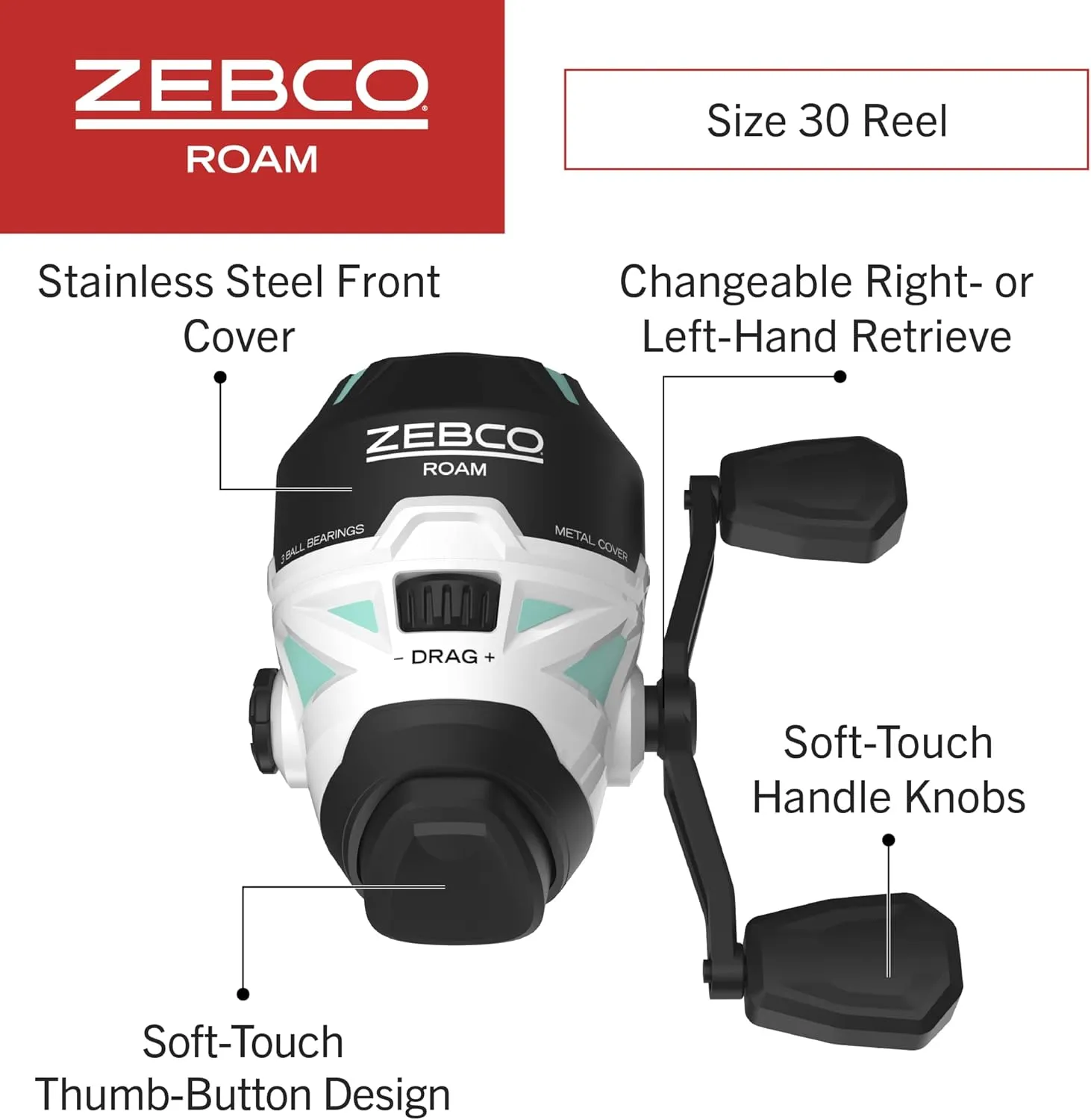 Zebco Roam Spincast Reel and Fishing Rod Combo, 6-Foot 2-Piece Fiberglass Fishing Pole with ComfortGrip Handle