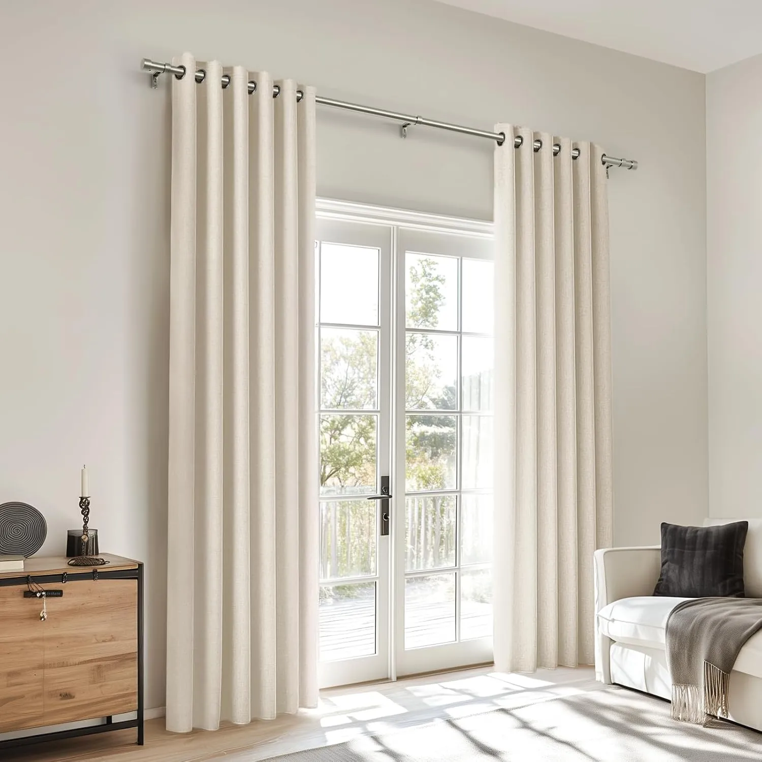 Zeerobee Curtain Rods for Windows 48 to 84, Brushed Nickel Curtain Rod, Adjustable 1 Inch Heavy Duty Outdoor/Indoor Modern Drapery Pole, 32"-86"
