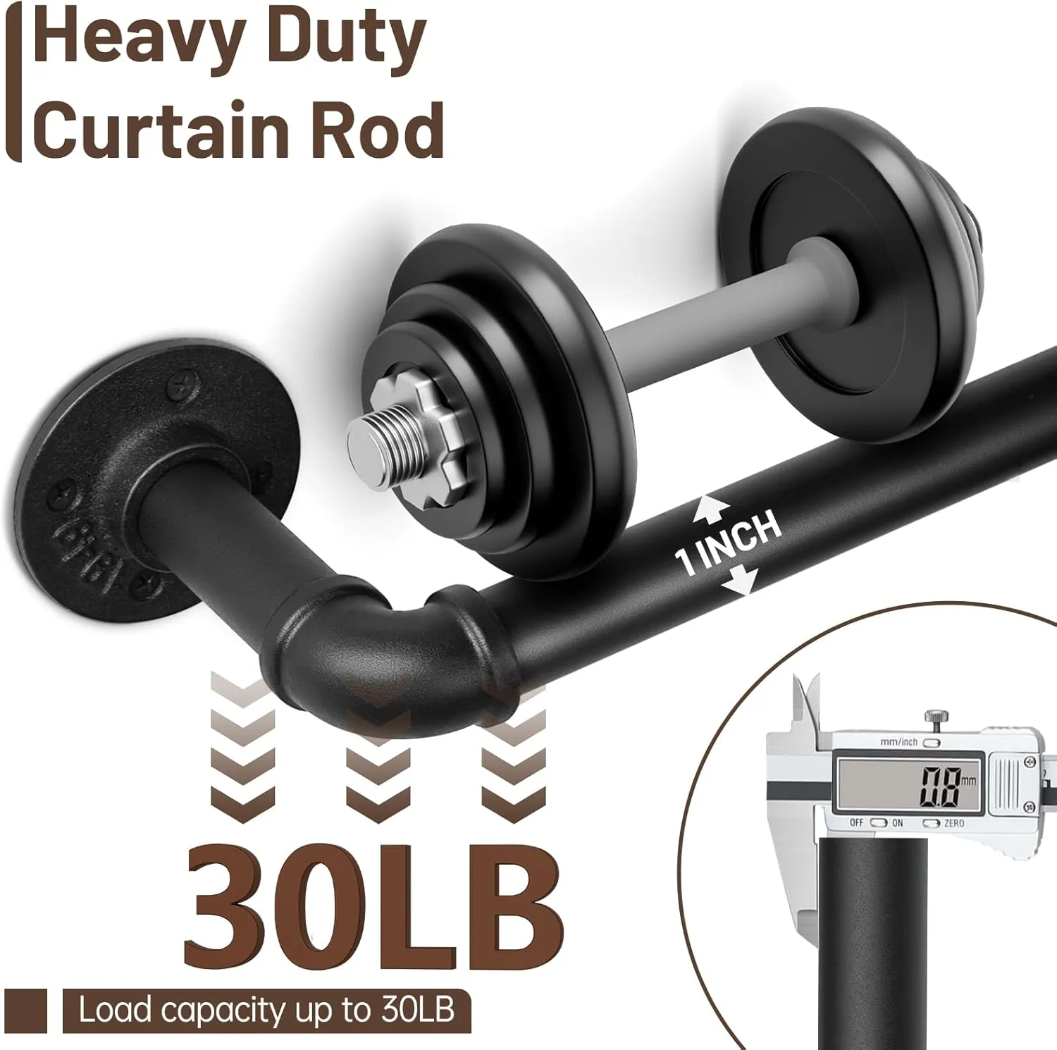 Zeerobee Curtain Rods for Windows 66 to 120, 1 Inch Industrial Wrap Around Black Curtain Rod, Indoor/Outdoor Room Divider Adjustable Drapery Pole, 66"-120"