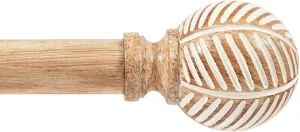 Zeerobee Wood Curtain Rods for Windows 48 to 84, 1 Inch Heavy Duty Drapery Rods with Imitation Wood Grain Leaf Pattern Finials, Indoor/Outdoor Modern Curtain Pole, 32"-86", Brown
