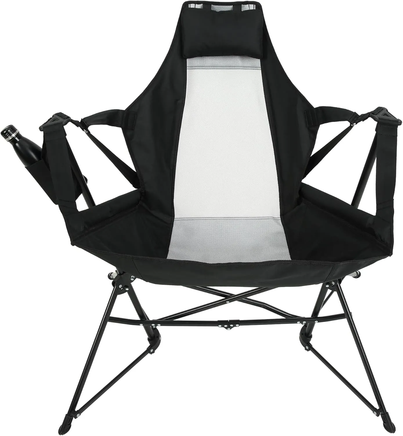 ZeHuoGe Hammock Camping Chair, Folding Portable Rocking Chair, Adjustable Back Swinging Chair with Pillow Cup Holder, Recliner with Carry Bag for Outdoor Travel Lawn Backyard (Black)