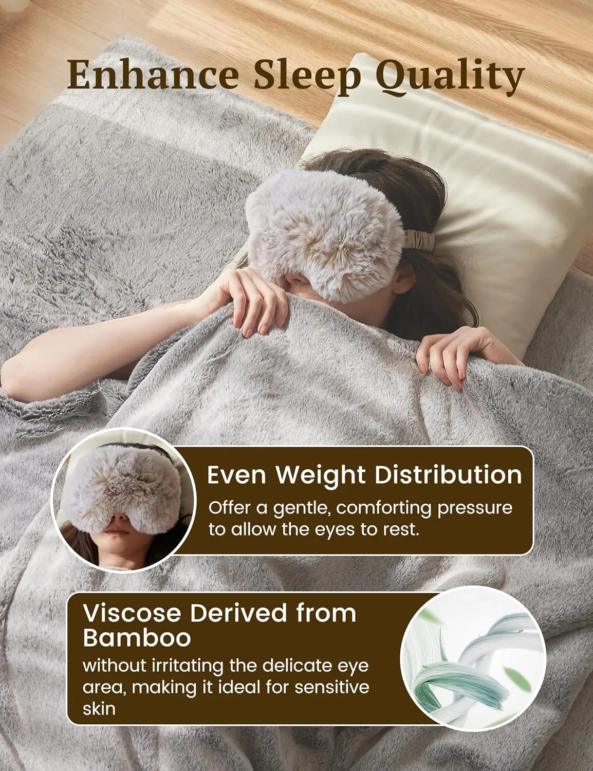 ZonLi Sleep Mask, Weighted Eye Mask for Sleeping, Faux Fur Eye Pillow with Hot/Cold Pack, Skin-Friendly Inner for Sleep and Travel, Night Blindfold for Men and Women,Beige