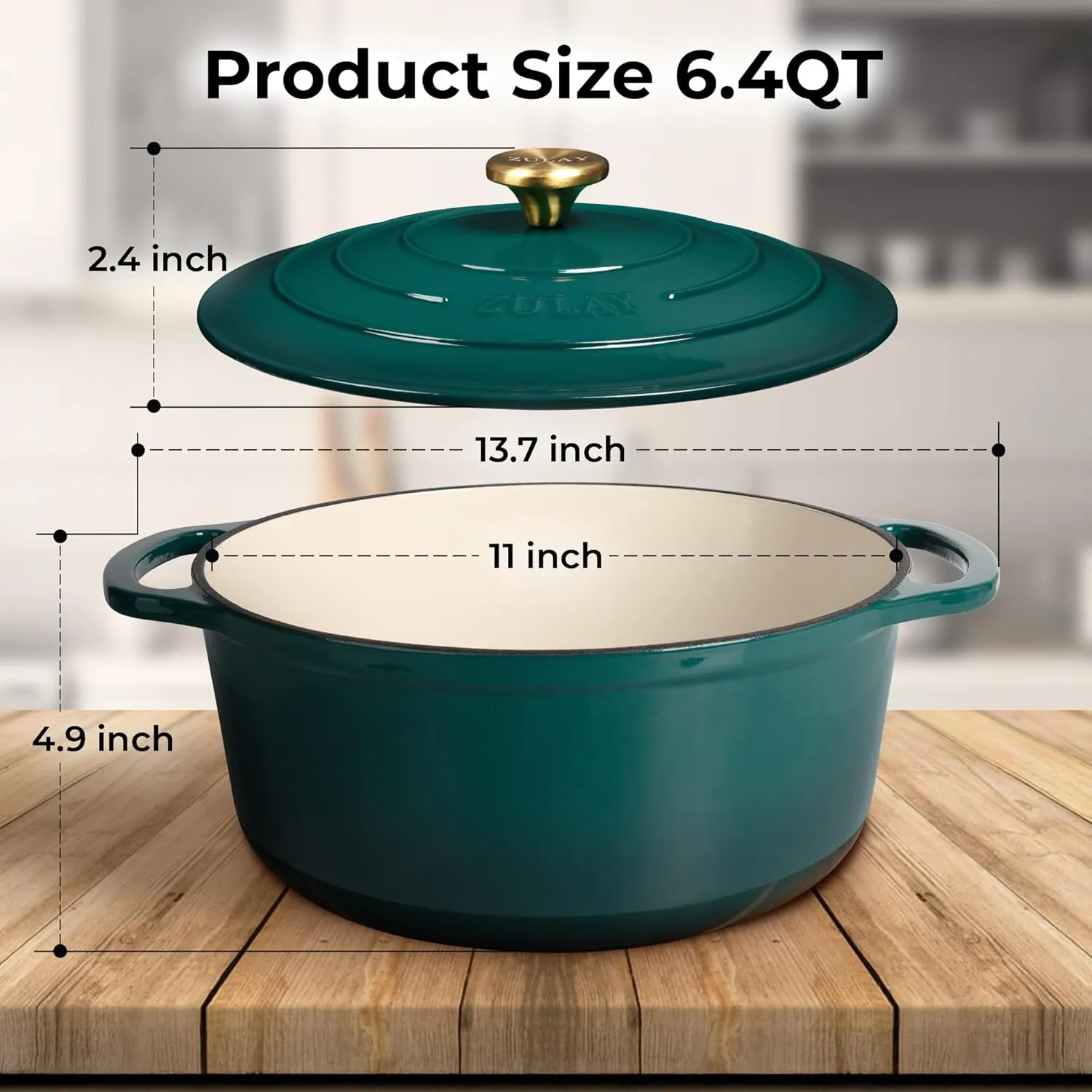 Zulay Kitchen 6 Quart Enameled Cast Iron Dutch Oven with Lid – Premium Durability & Oven Safe up to 500°F – Heavy Duty Cookware Perfect for Bread Baking, Stews, Braising & Roasting – Emerald