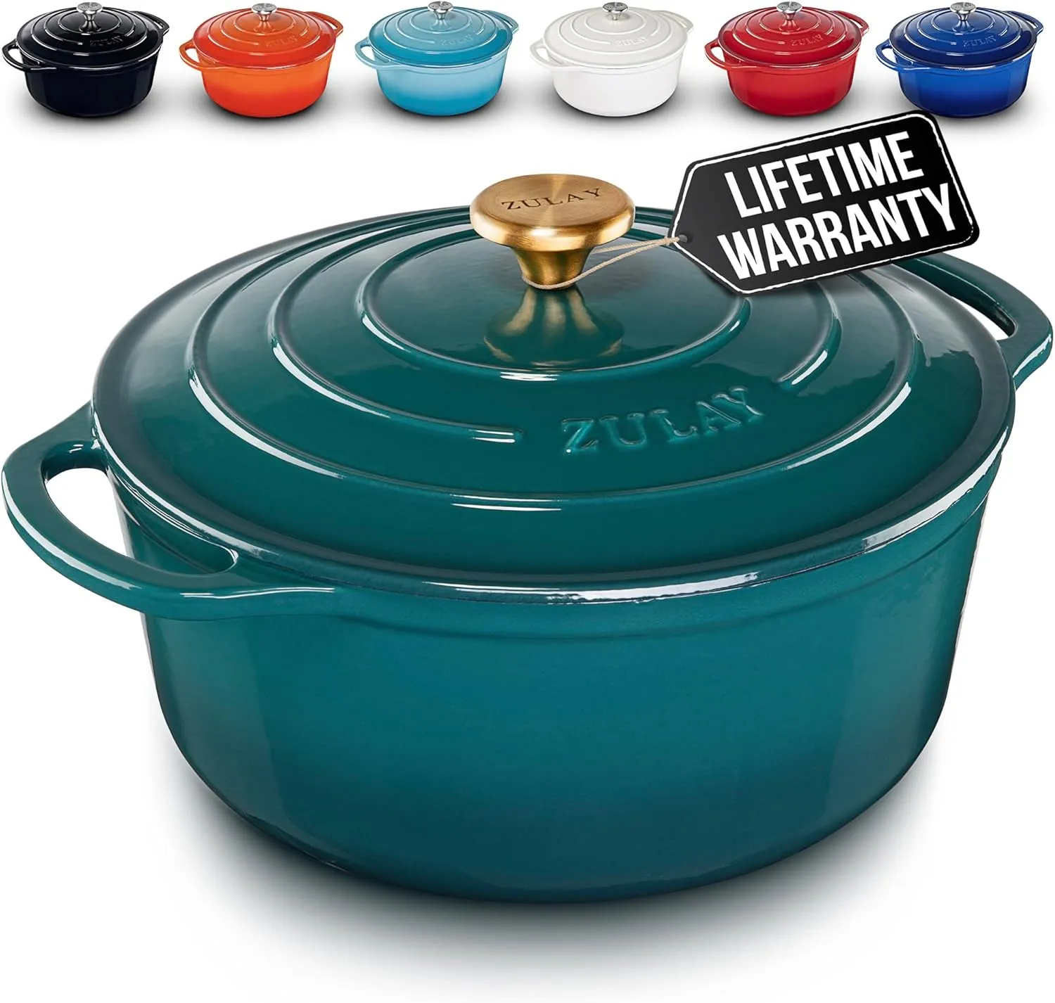 Zulay Kitchen 6 Quart Enameled Cast Iron Dutch Oven with Lid – Premium Durability & Oven Safe up to 500°F – Heavy Duty Cookware Perfect for Bread Baking, Stews, Braising & Roasting – Emerald