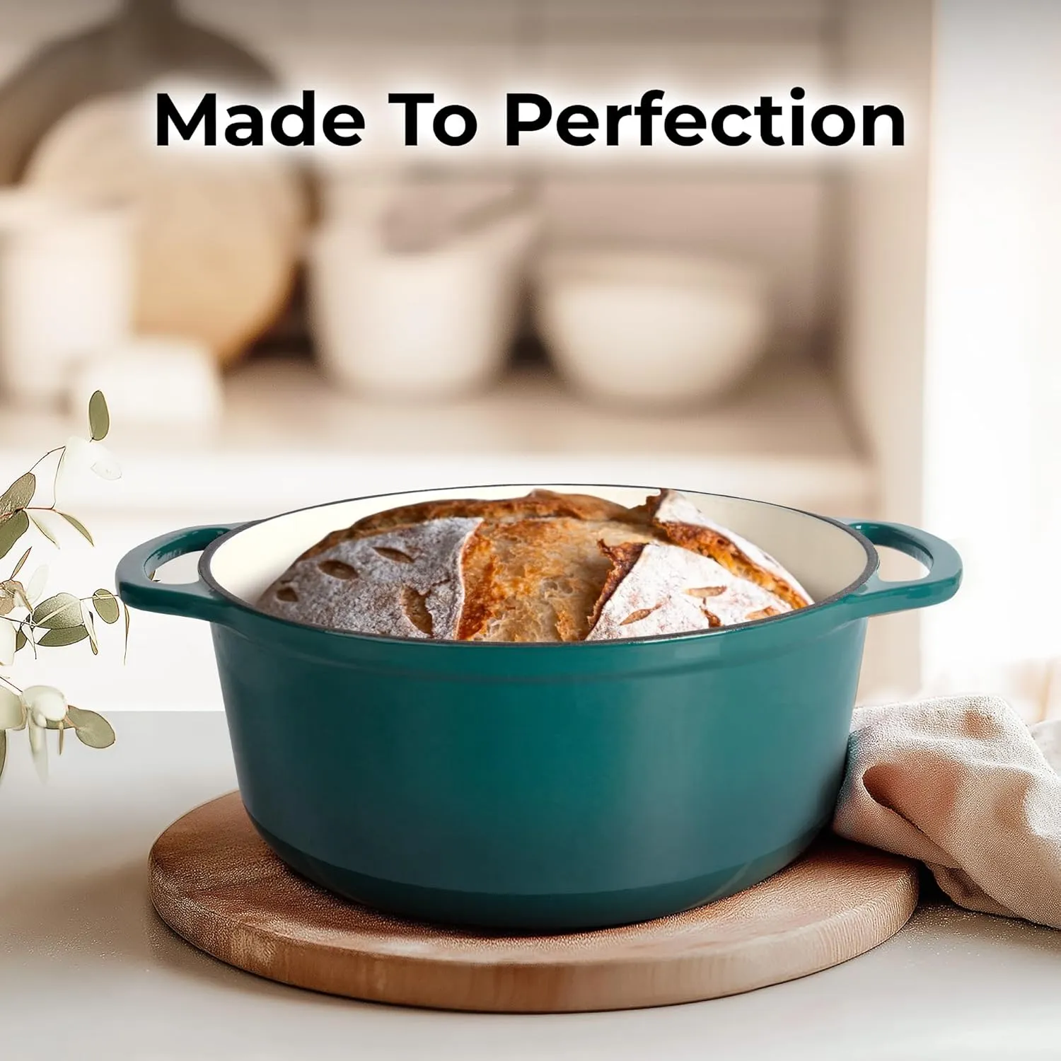 Zulay Kitchen 6 Quart Enameled Cast Iron Dutch Oven with Lid – Premium Durability & Oven Safe up to 500°F – Heavy Duty Cookware Perfect for Bread Baking, Stews, Braising & Roasting – Emerald