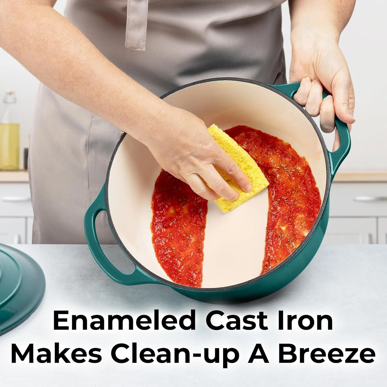 Zulay Kitchen 6 Quart Enameled Cast Iron Dutch Oven with Lid – Premium Durability & Oven Safe up to 500°F – Heavy Duty Cookware Perfect for Bread Baking, Stews, Braising & Roasting – Emerald