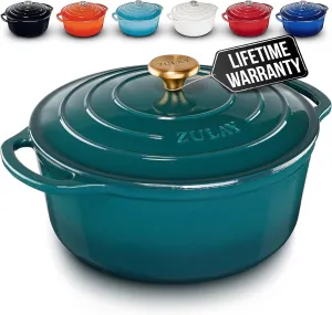 Zulay Kitchen 6 Quart Enameled Cast Iron Dutch Oven with Lid – Premium Durability & Oven Safe up to 500°F – Heavy Duty Cookware Perfect for Bread Baking, Stews, Braising & Roasting – Emerald