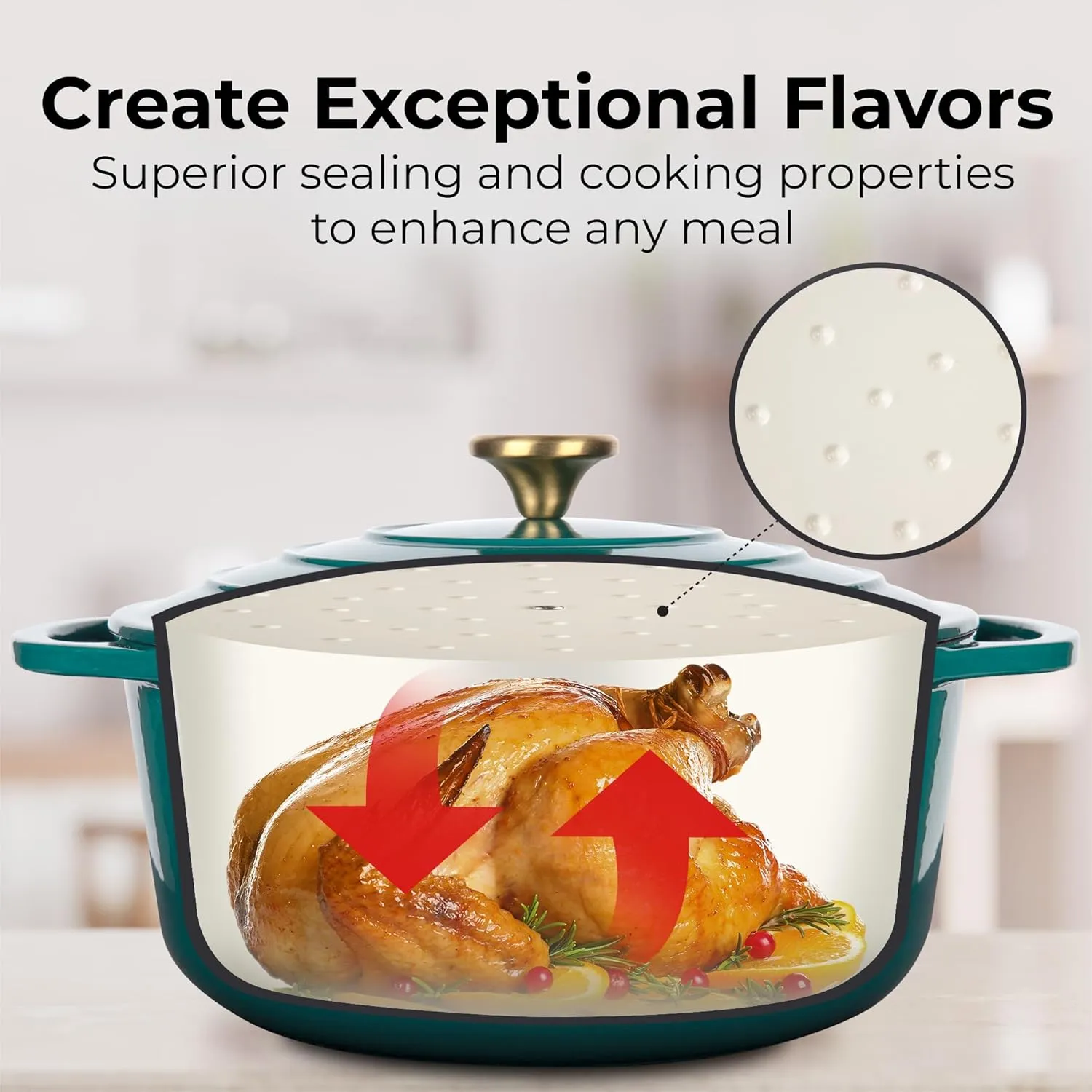 Zulay Kitchen 6 Quart Enameled Cast Iron Dutch Oven with Lid – Premium Durability & Oven Safe up to 500°F – Heavy Duty Cookware Perfect for Bread Baking, Stews, Braising & Roasting – Emerald