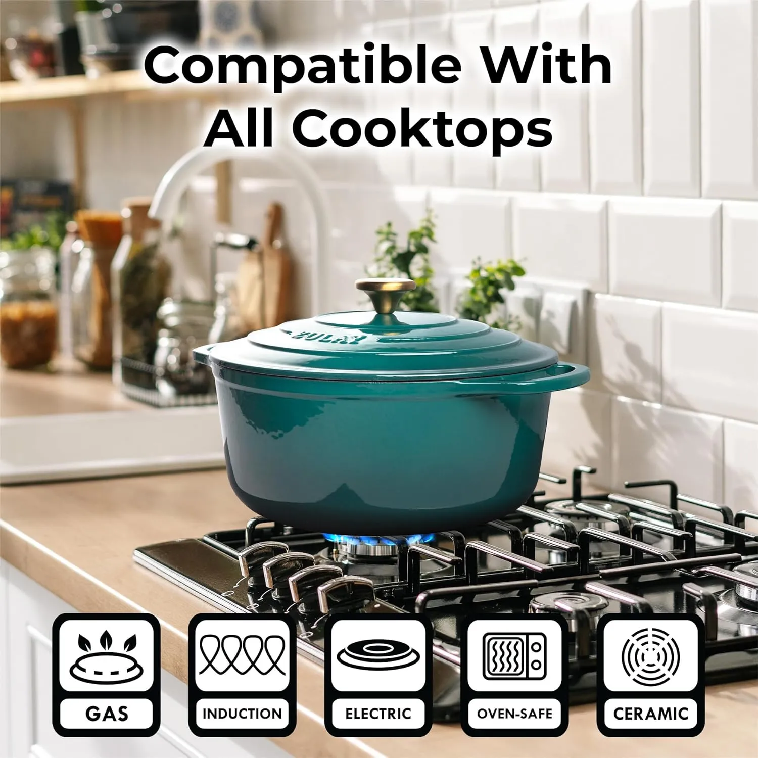 Zulay Kitchen 6 Quart Enameled Cast Iron Dutch Oven with Lid – Premium Durability & Oven Safe up to 500°F – Heavy Duty Cookware Perfect for Bread Baking, Stews, Braising & Roasting – Emerald