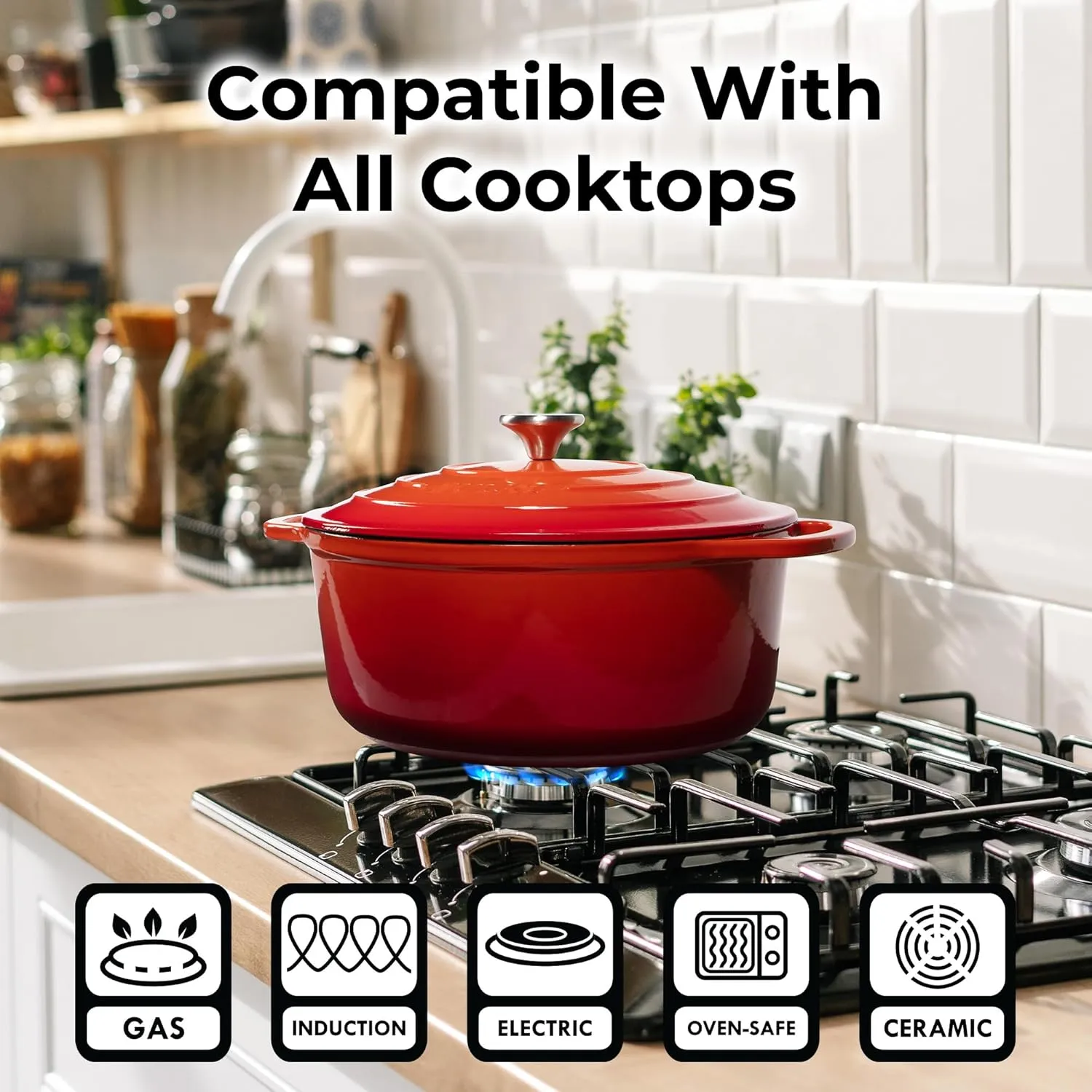 Zulay Kitchen 6 Quart Enameled Cast Iron Dutch Oven with Lid – Premium Durability & Oven Safe up to 500°F – Heavy Duty Cookware Perfect for Bread Baking, Stews, Braising & Roasting – Fire Opal