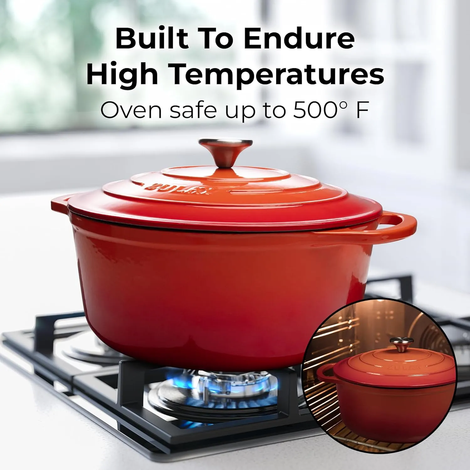 Zulay Kitchen 6 Quart Enameled Cast Iron Dutch Oven with Lid – Premium Durability & Oven Safe up to 500°F – Heavy Duty Cookware Perfect for Bread Baking, Stews, Braising & Roasting – Fire Opal