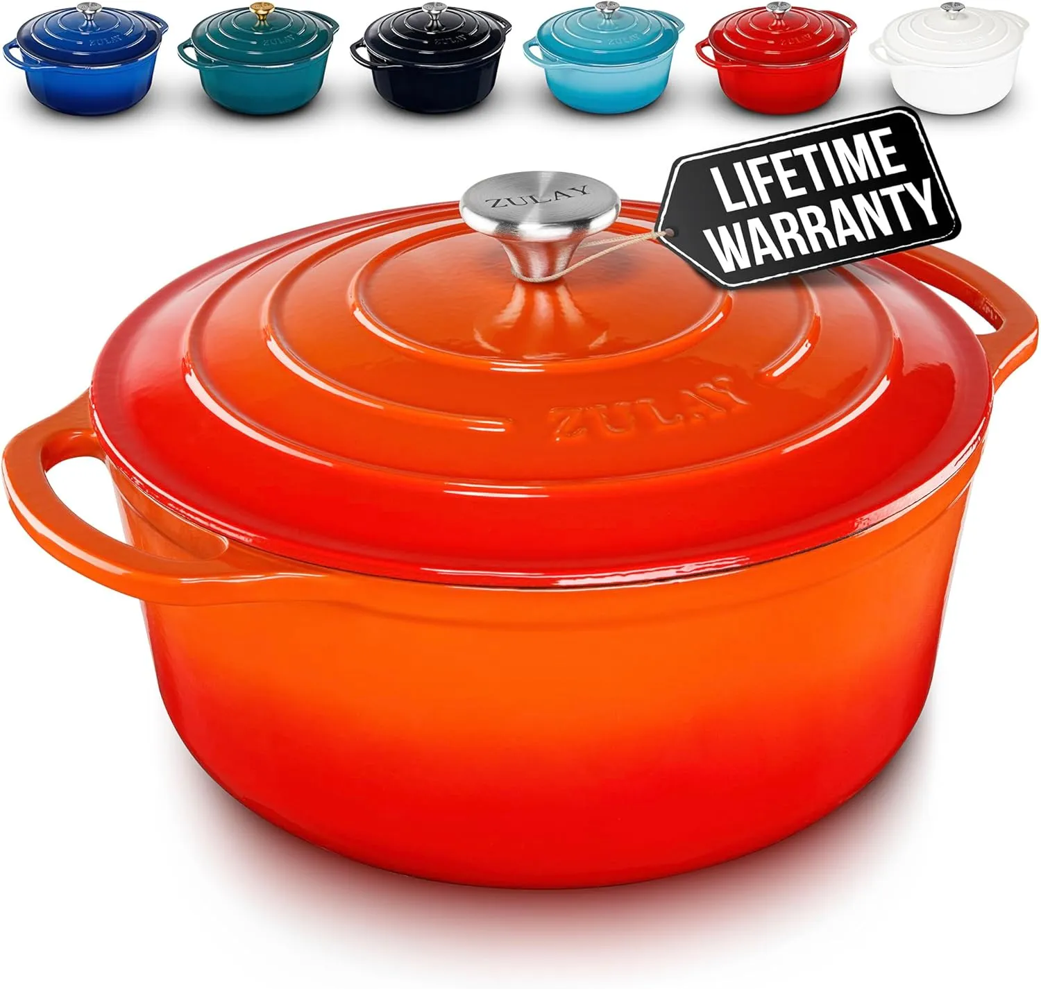 Zulay Kitchen 6 Quart Enameled Cast Iron Dutch Oven with Lid – Premium Durability & Oven Safe up to 500°F – Heavy Duty Cookware Perfect for Bread Baking, Stews, Braising & Roasting – Fire Opal