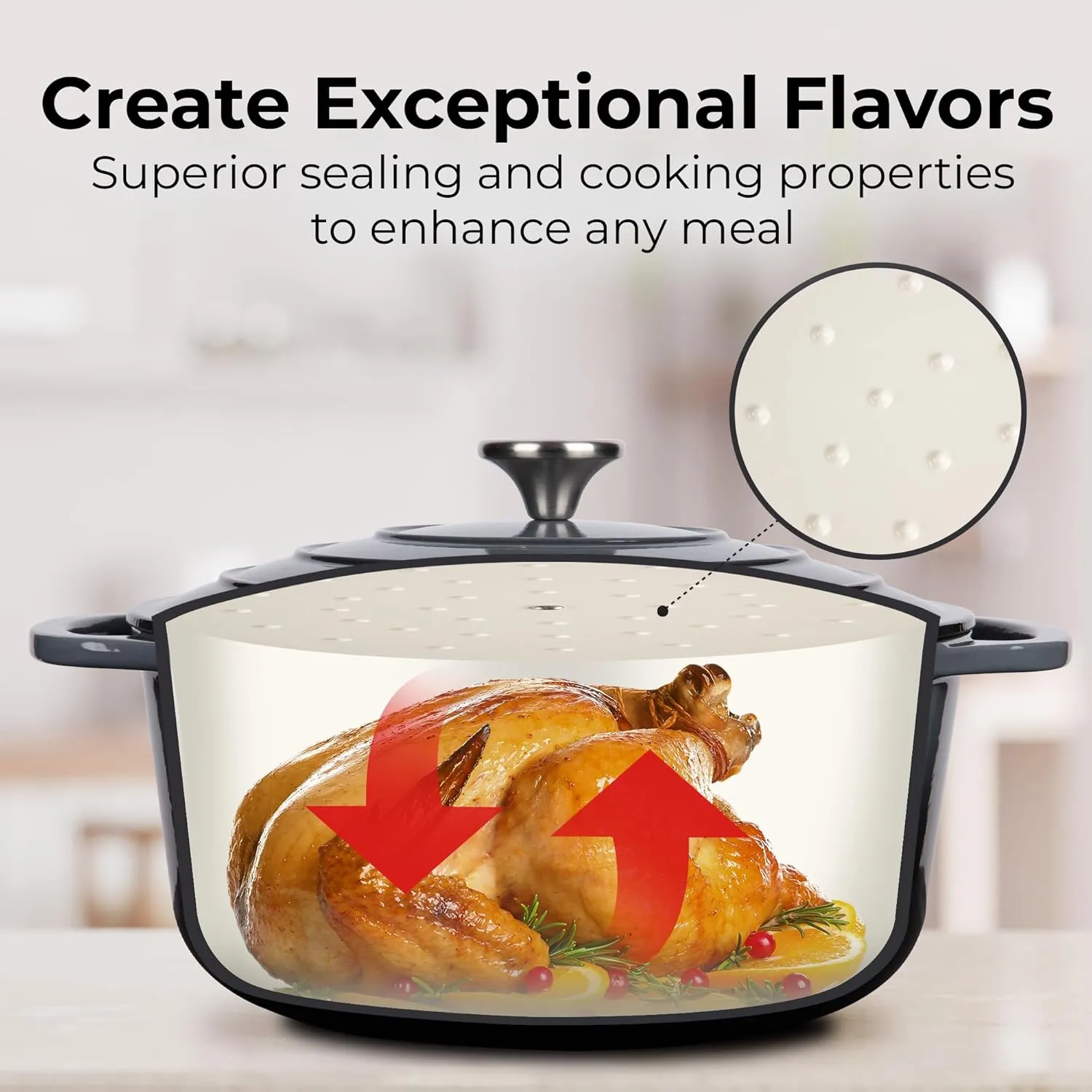 Zulay Kitchen 6 Quart Enameled Cast Iron Dutch Oven with Lid – Premium Durability & Oven Safe up to 500°F – Heavy Duty Cookware Perfect for Bread Baking, Stews, Braising & Roasting – Grey
