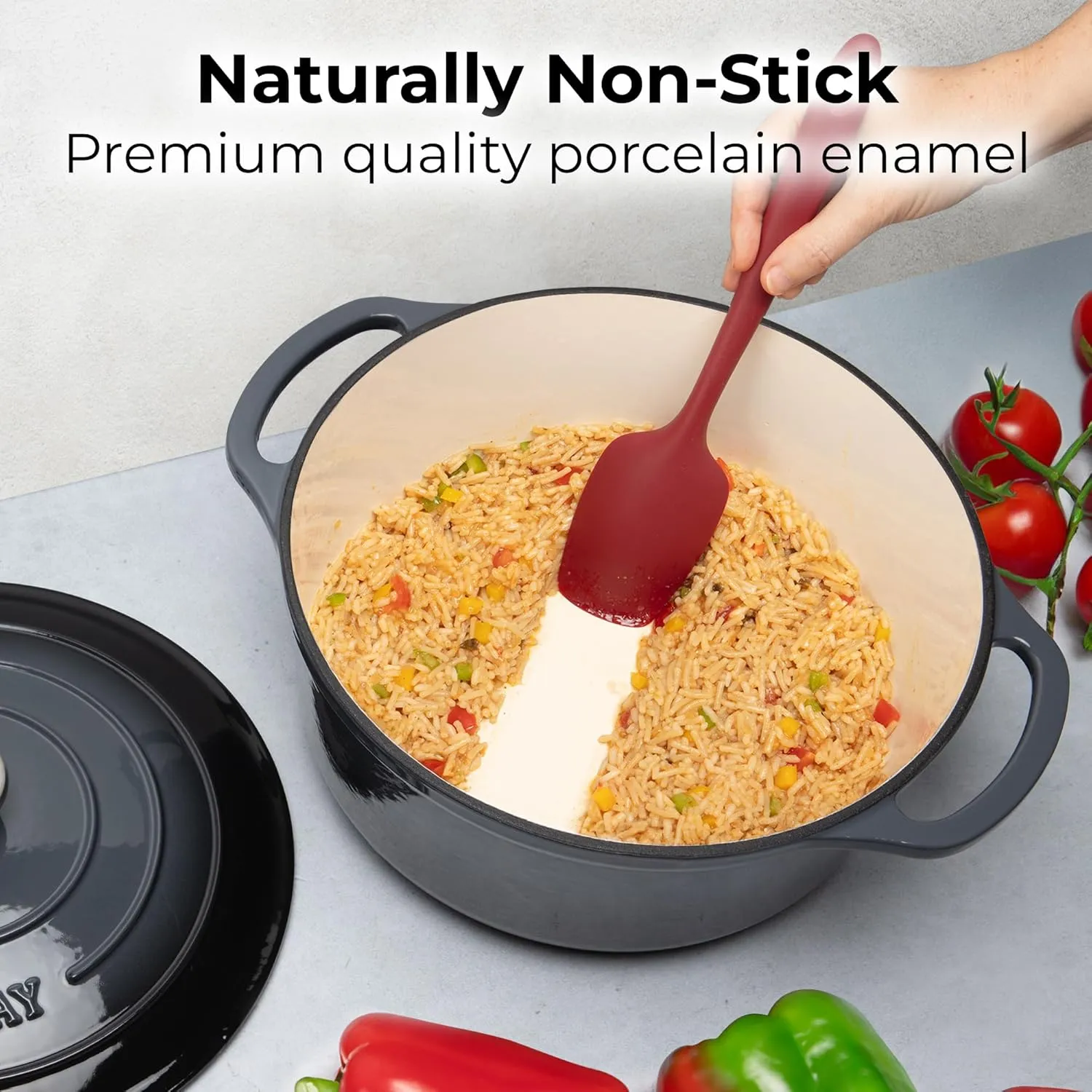 Zulay Kitchen 6 Quart Enameled Cast Iron Dutch Oven with Lid – Premium Durability & Oven Safe up to 500°F – Heavy Duty Cookware Perfect for Bread Baking, Stews, Braising & Roasting – Grey