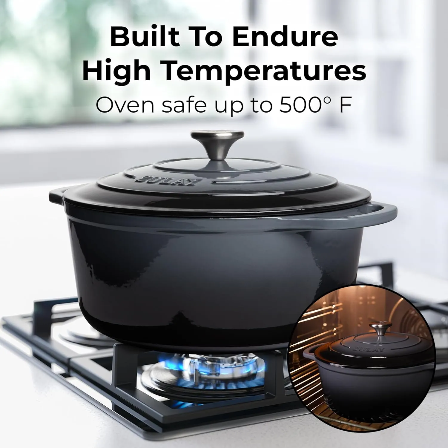 Zulay Kitchen 6 Quart Enameled Cast Iron Dutch Oven with Lid – Premium Durability & Oven Safe up to 500°F – Heavy Duty Cookware Perfect for Bread Baking, Stews, Braising & Roasting – Grey
