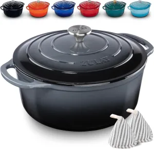 Zulay Kitchen 6 Quart Enameled Cast Iron Dutch Oven with Lid – Premium Durability & Oven Safe up to 500°F – Heavy Duty Cookware Perfect for Bread Baking, Stews, Braising & Roasting – Grey