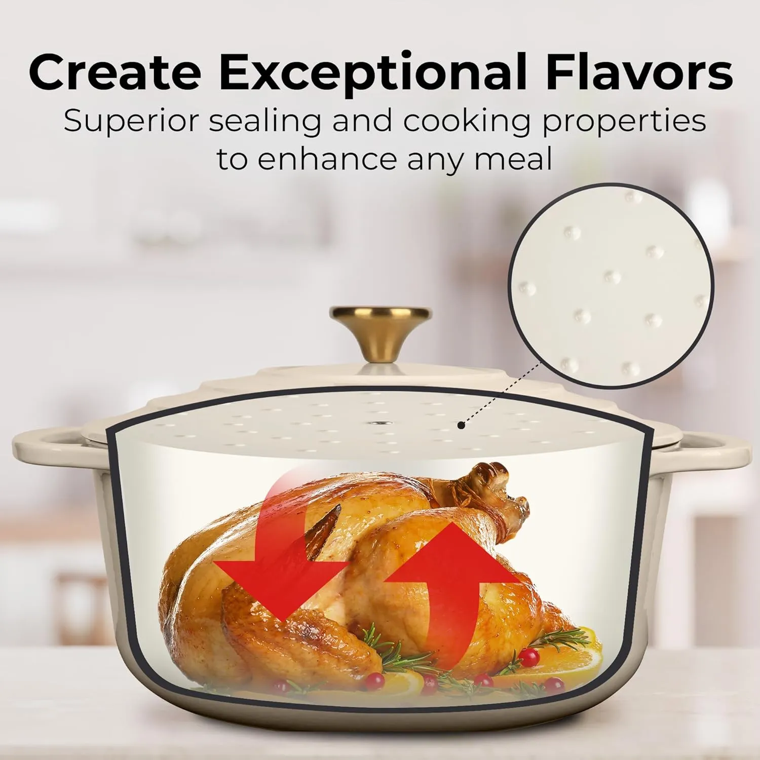 Zulay Kitchen 6 Quart Enameled Cast Iron Dutch Oven with Lid – Premium Durability & Oven Safe up to 500°F – Heavy Duty Cookware Perfect for Bread Baking, Stews, Braising & Roasting – Ivory