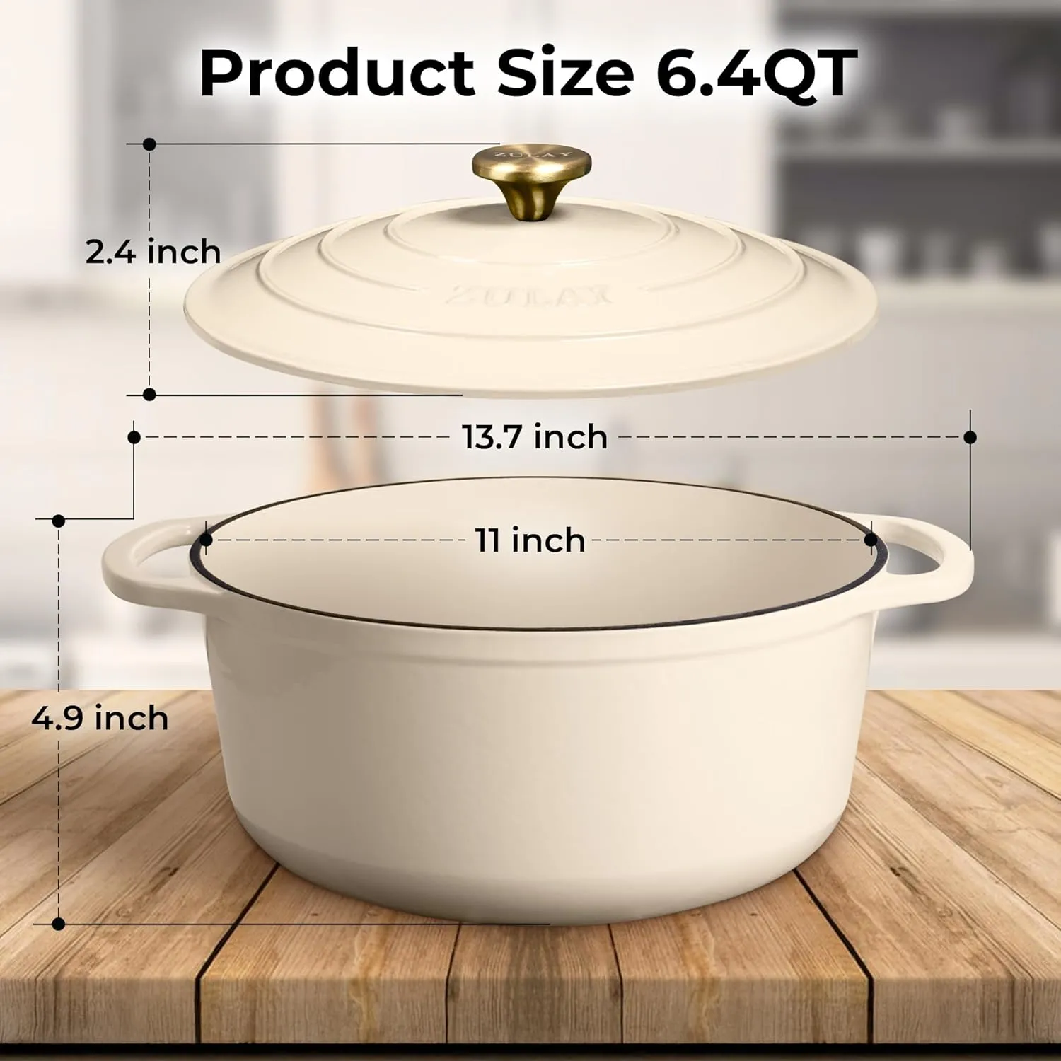 Zulay Kitchen 6 Quart Enameled Cast Iron Dutch Oven with Lid – Premium Durability & Oven Safe up to 500°F – Heavy Duty Cookware Perfect for Bread Baking, Stews, Braising & Roasting – Ivory