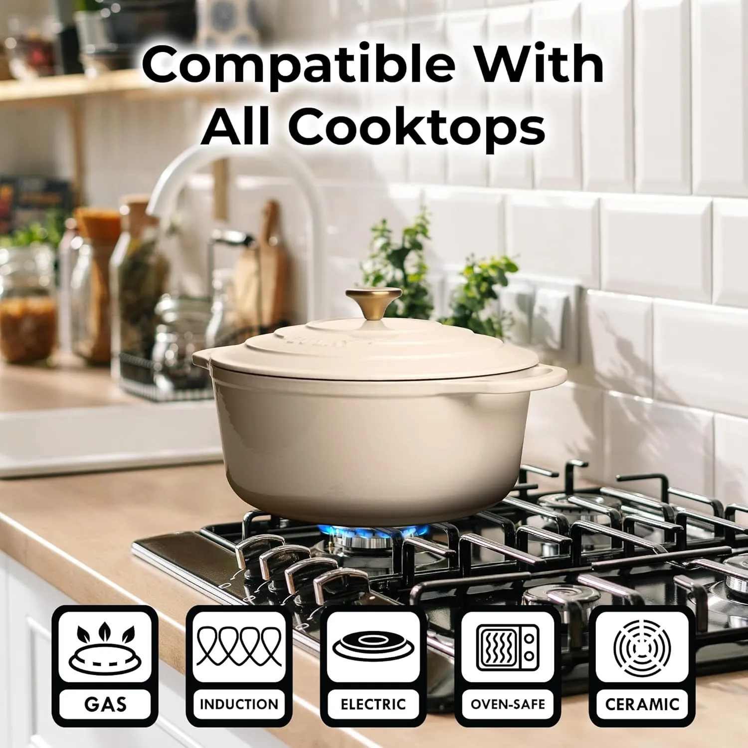 Zulay Kitchen 6 Quart Enameled Cast Iron Dutch Oven with Lid – Premium Durability & Oven Safe up to 500°F – Heavy Duty Cookware Perfect for Bread Baking, Stews, Braising & Roasting – Ivory
