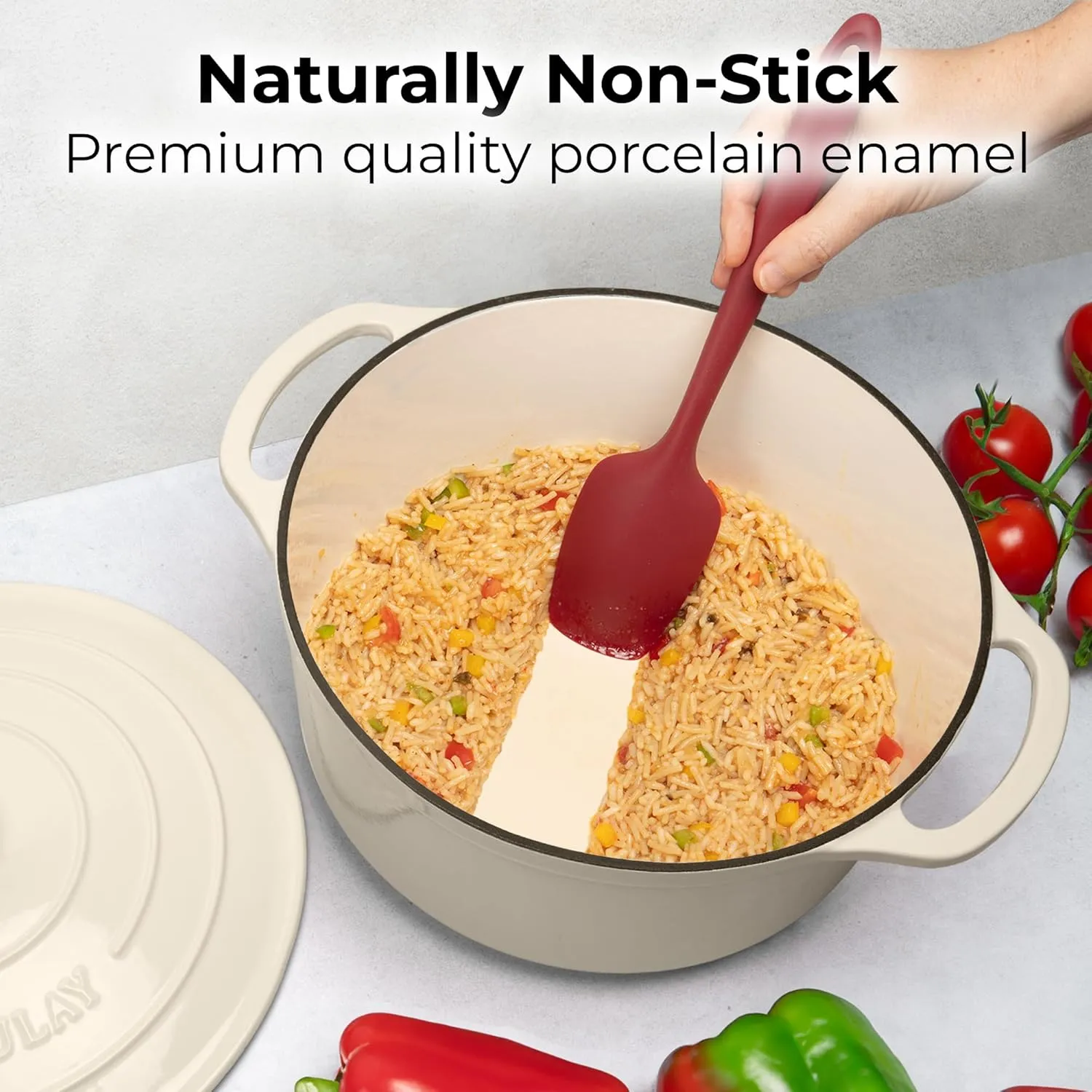 Zulay Kitchen 6 Quart Enameled Cast Iron Dutch Oven with Lid – Premium Durability & Oven Safe up to 500°F – Heavy Duty Cookware Perfect for Bread Baking, Stews, Braising & Roasting – Ivory