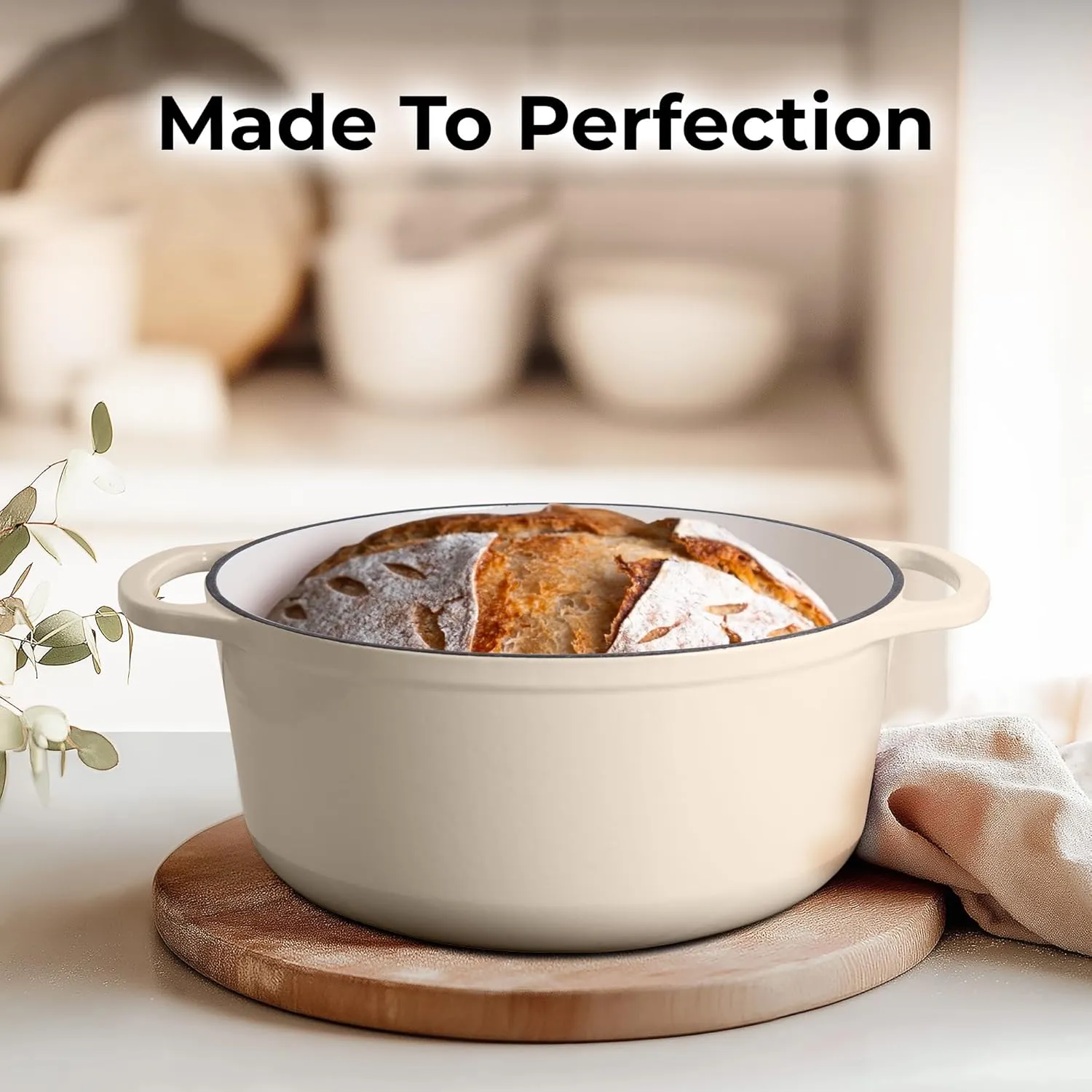 Zulay Kitchen 6 Quart Enameled Cast Iron Dutch Oven with Lid – Premium Durability & Oven Safe up to 500°F – Heavy Duty Cookware Perfect for Bread Baking, Stews, Braising & Roasting – Ivory