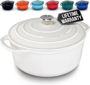 Zulay Kitchen 6 Quart Enameled Cast Iron Dutch Oven with Lid – Premium Durability & Oven Safe up to 500°F – Heavy Duty Cookware Perfect for Bread Baking, Stews, Braising & Roasting – Pearl White