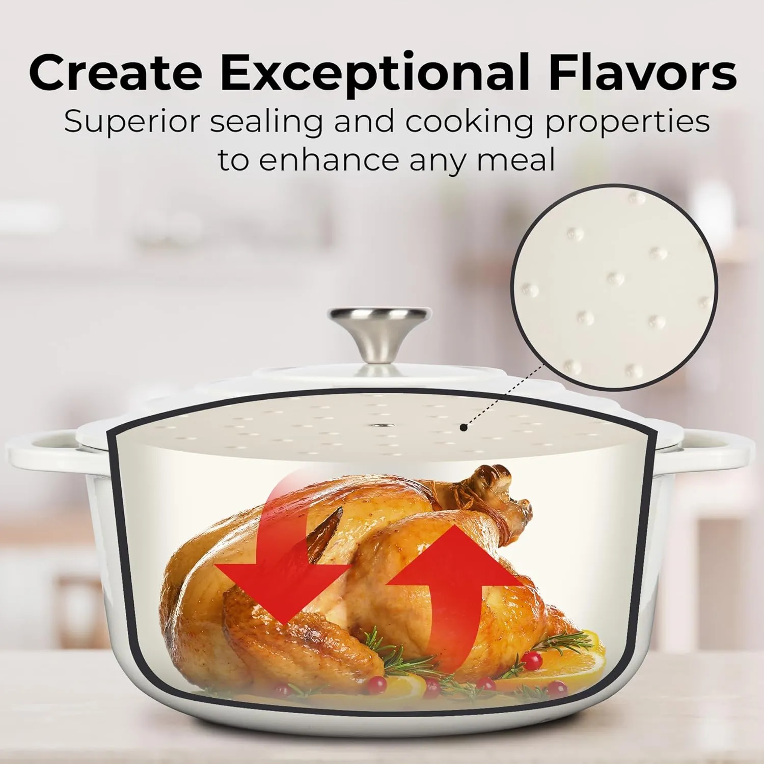 Zulay Kitchen 6 Quart Enameled Cast Iron Dutch Oven with Lid – Premium Durability & Oven Safe up to 500°F – Heavy Duty Cookware Perfect for Bread Baking, Stews, Braising & Roasting – Pearl White