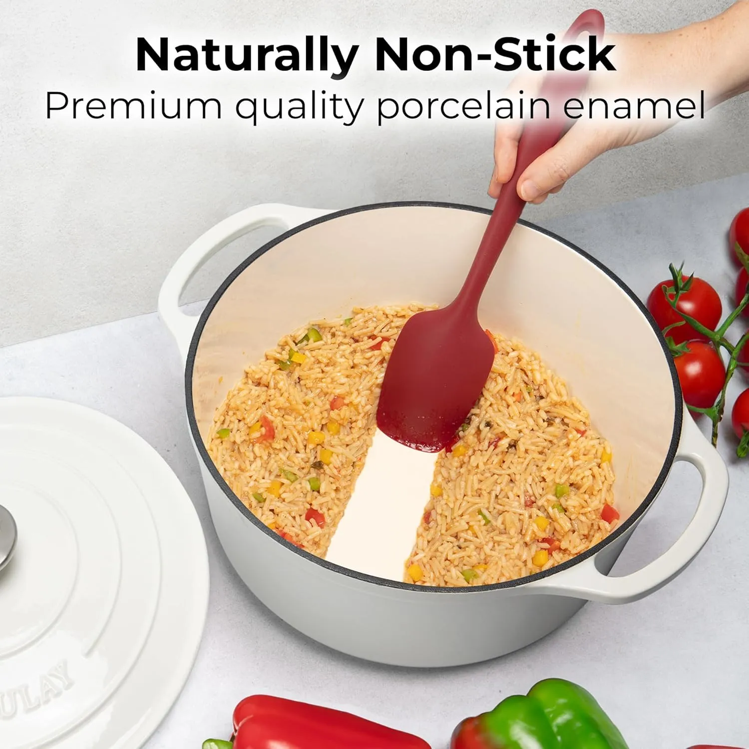 Zulay Kitchen 6 Quart Enameled Cast Iron Dutch Oven with Lid – Premium Durability & Oven Safe up to 500°F – Heavy Duty Cookware Perfect for Bread Baking, Stews, Braising & Roasting – Pearl White