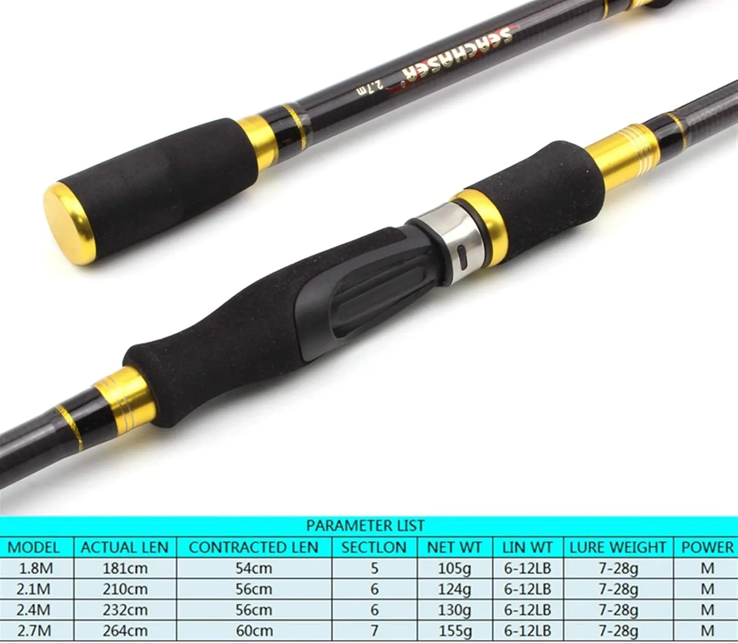 ZYHYD New 1.8m2.1m2.4m2.7m Compact Fishing Rod Carbon M Power Bait 7g -28g Telescopic Fishing Rod Telescopic luya sea Rod ZYHYD (Length : 2.1 m)